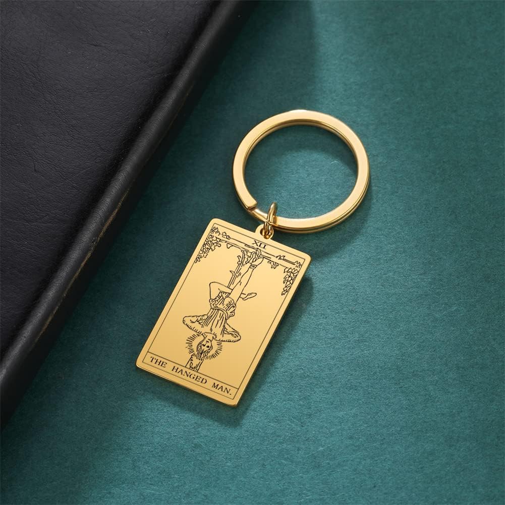 Tarot Cards Stainless Steel Vintage Amulet Wiccan Keychain