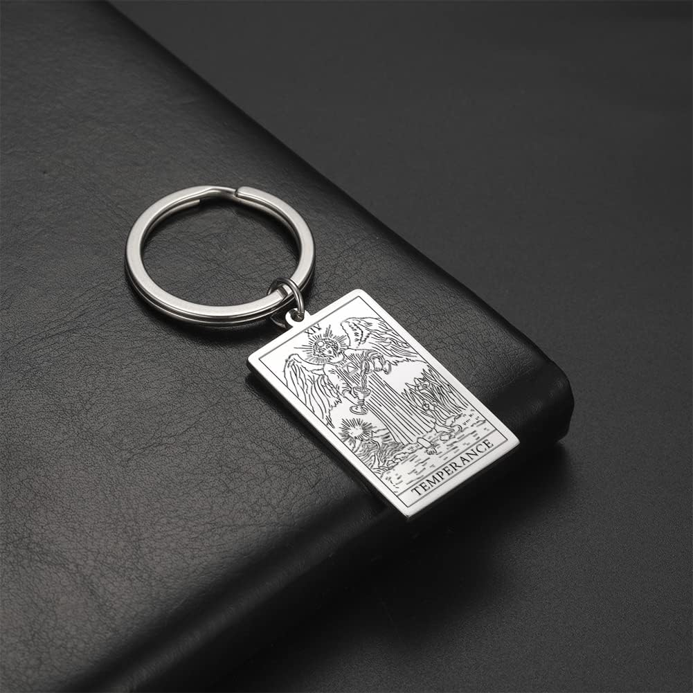 Tarot Cards Stainless Steel Vintage Amulet Wiccan Keychain