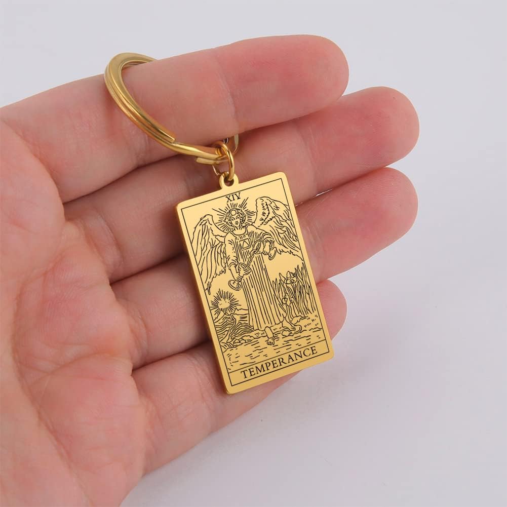 Tarot Cards Stainless Steel Vintage Amulet Wiccan Keychain