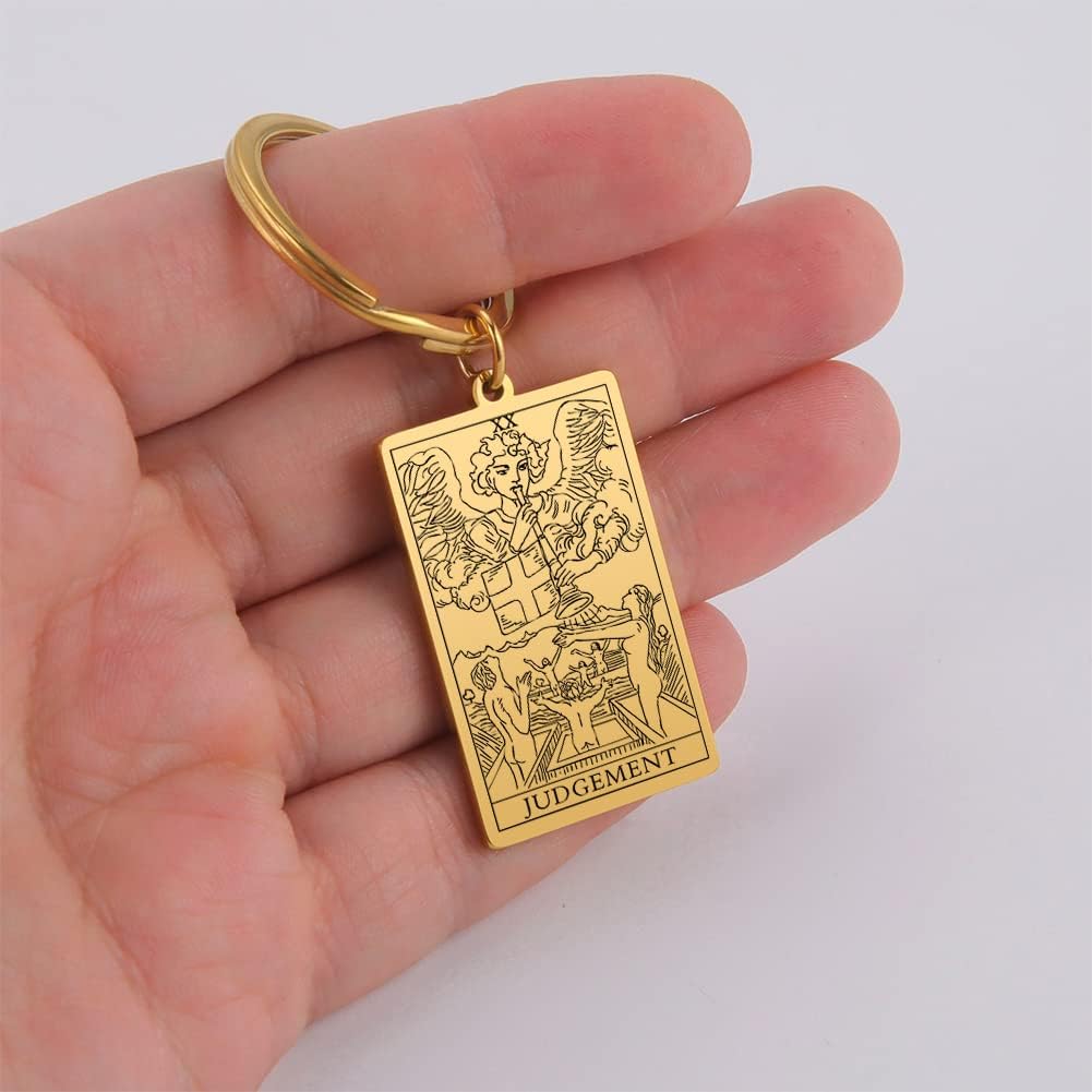 Tarot Cards Stainless Steel Vintage Amulet Wiccan Keychain