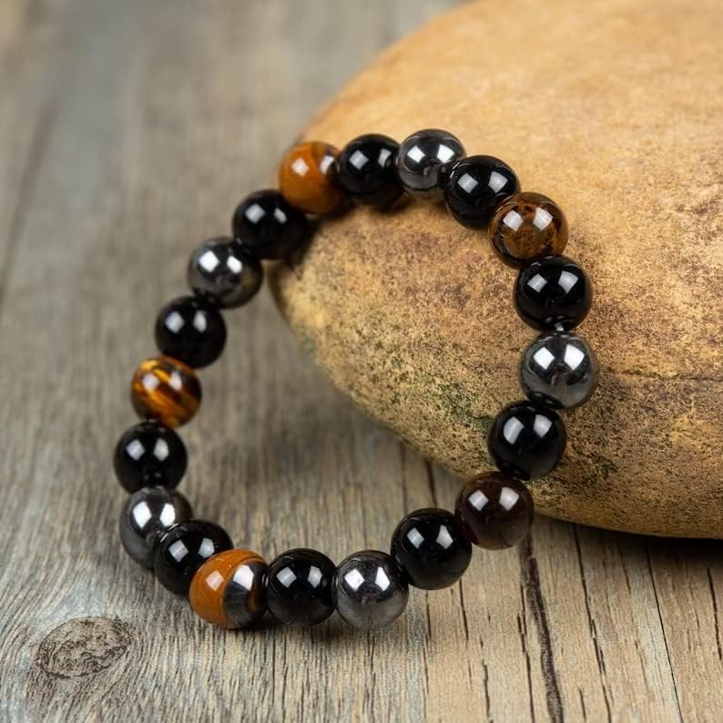 Hematite, Tiger Eye, & Obsidian Men's Bracelet