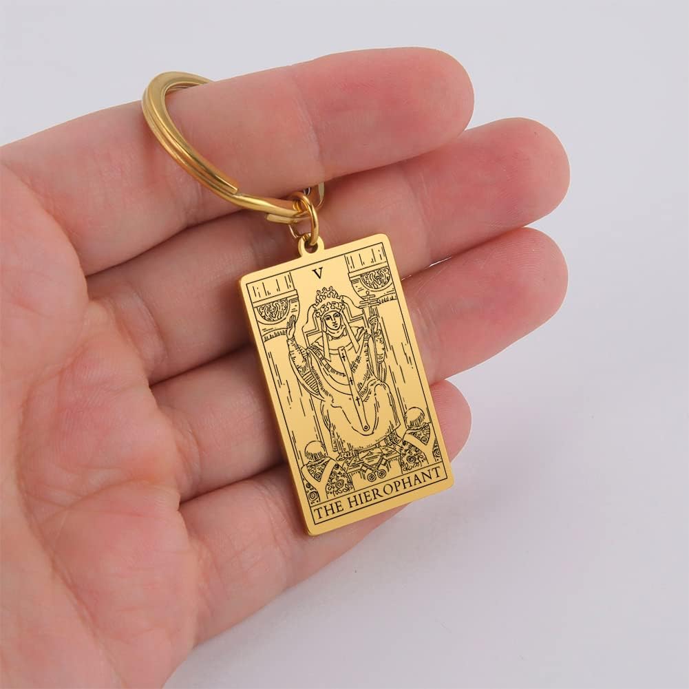 Tarot Cards Stainless Steel Vintage Amulet Wiccan Keychain