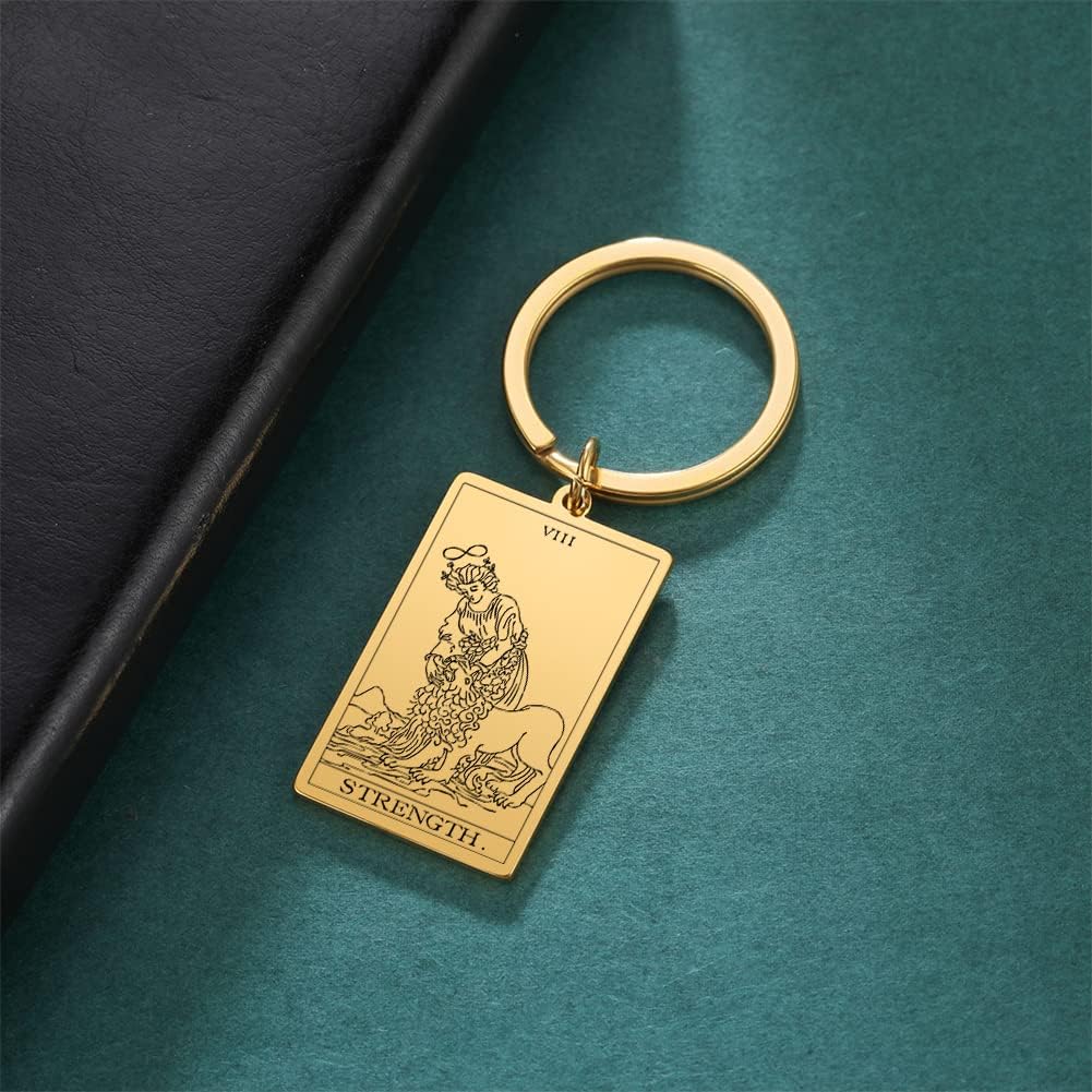 Tarot Cards Stainless Steel Vintage Amulet Wiccan Keychain