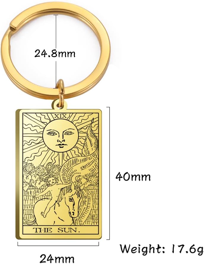 Tarot Cards Stainless Steel Vintage Amulet Wiccan Keychain