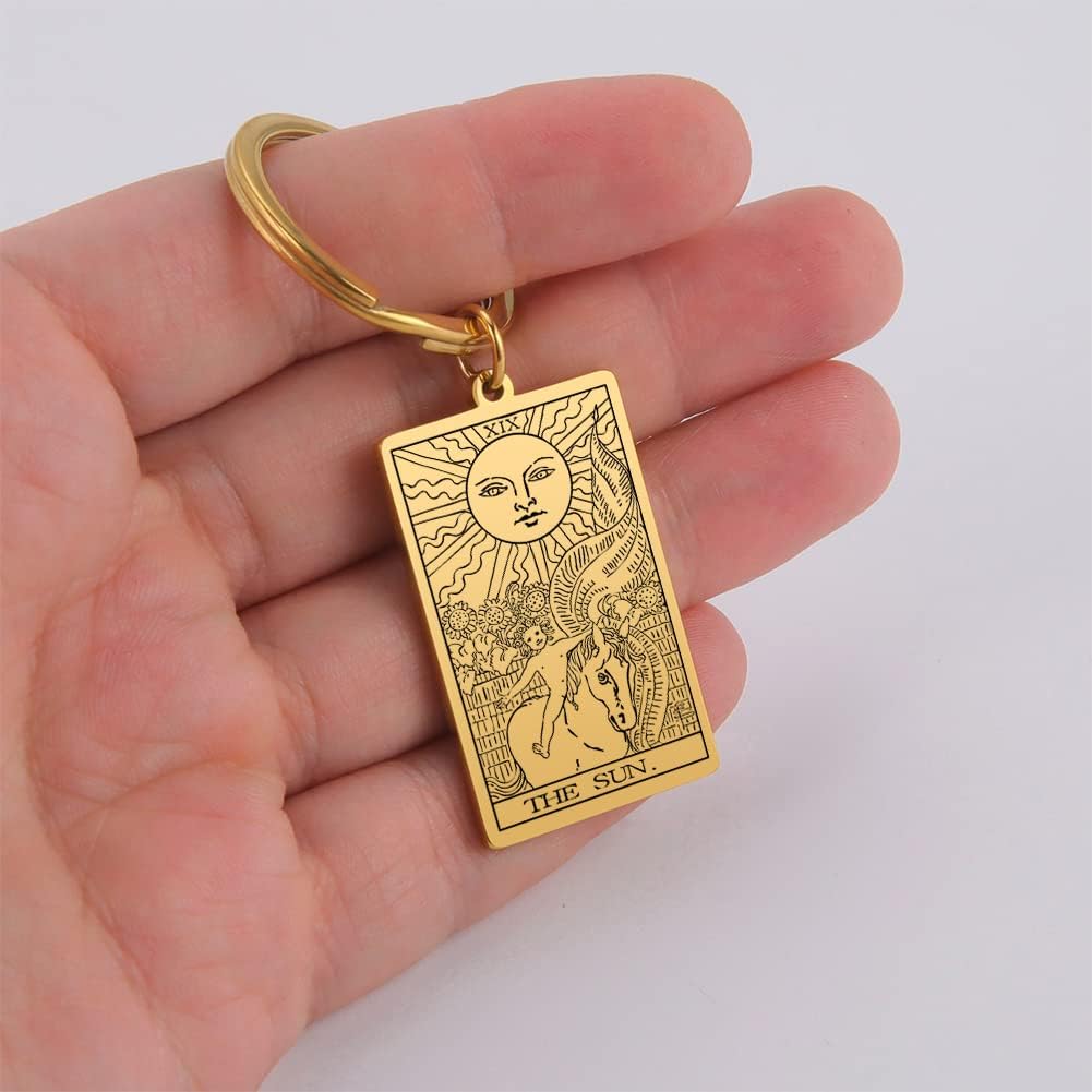 Tarot Cards Stainless Steel Vintage Amulet Wiccan Keychain