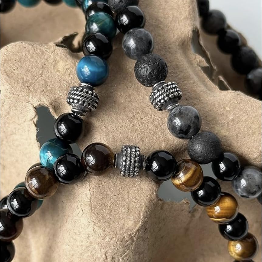 Nature Lava Stone TigerEye Bead Bracelet