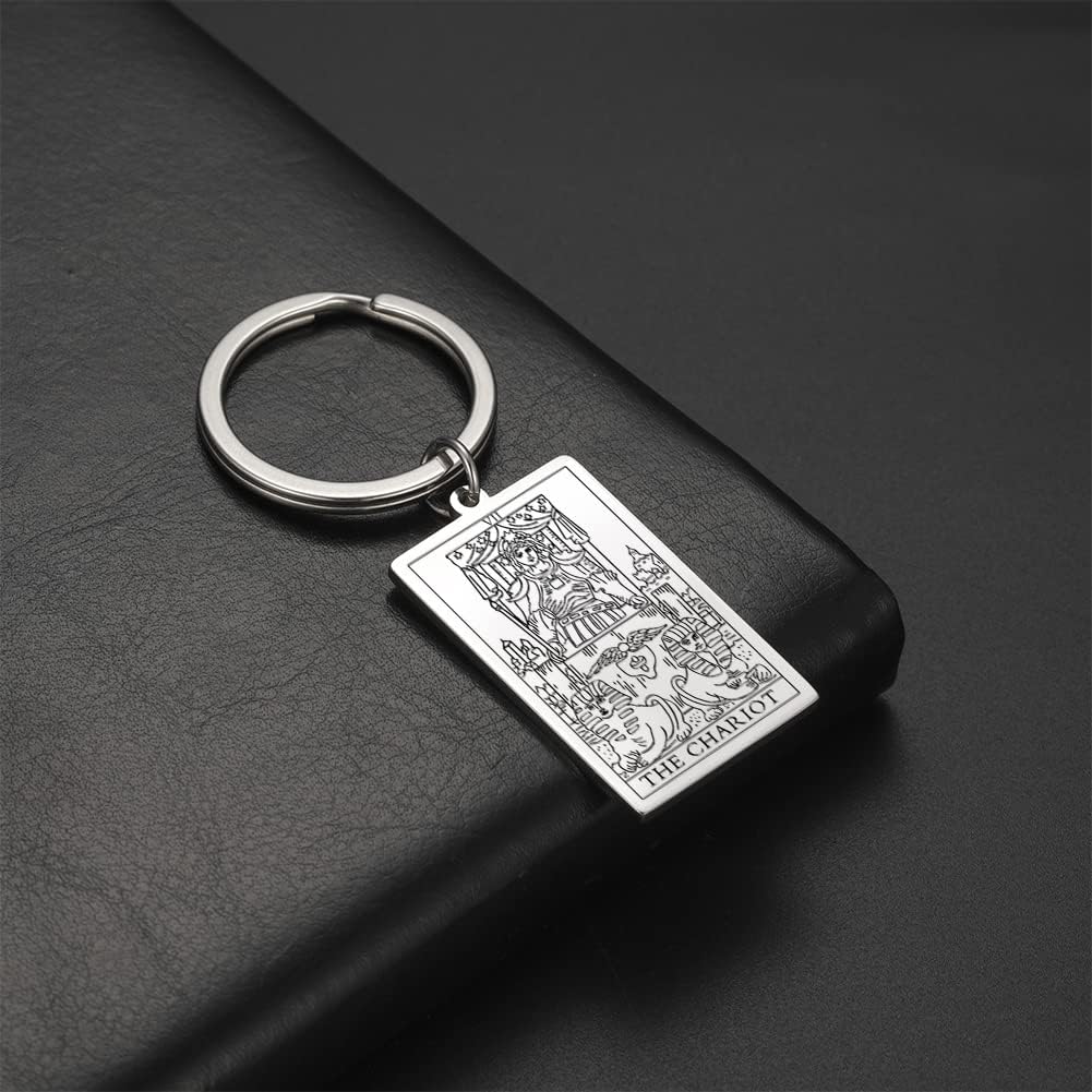 Tarot Cards Stainless Steel Vintage Amulet Wiccan Keychain