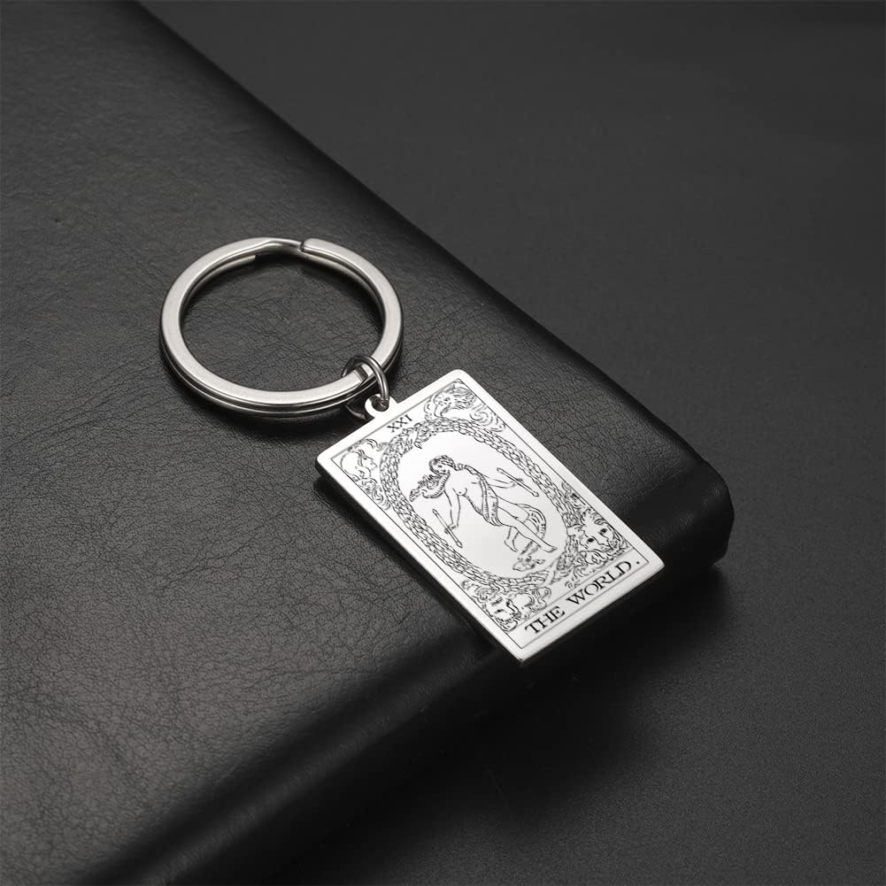 Tarot Cards Stainless Steel Vintage Amulet Wiccan Keychain