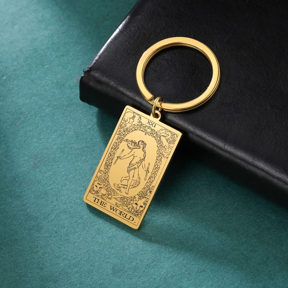 Tarot Cards Stainless Steel Vintage Amulet Wiccan Keychain