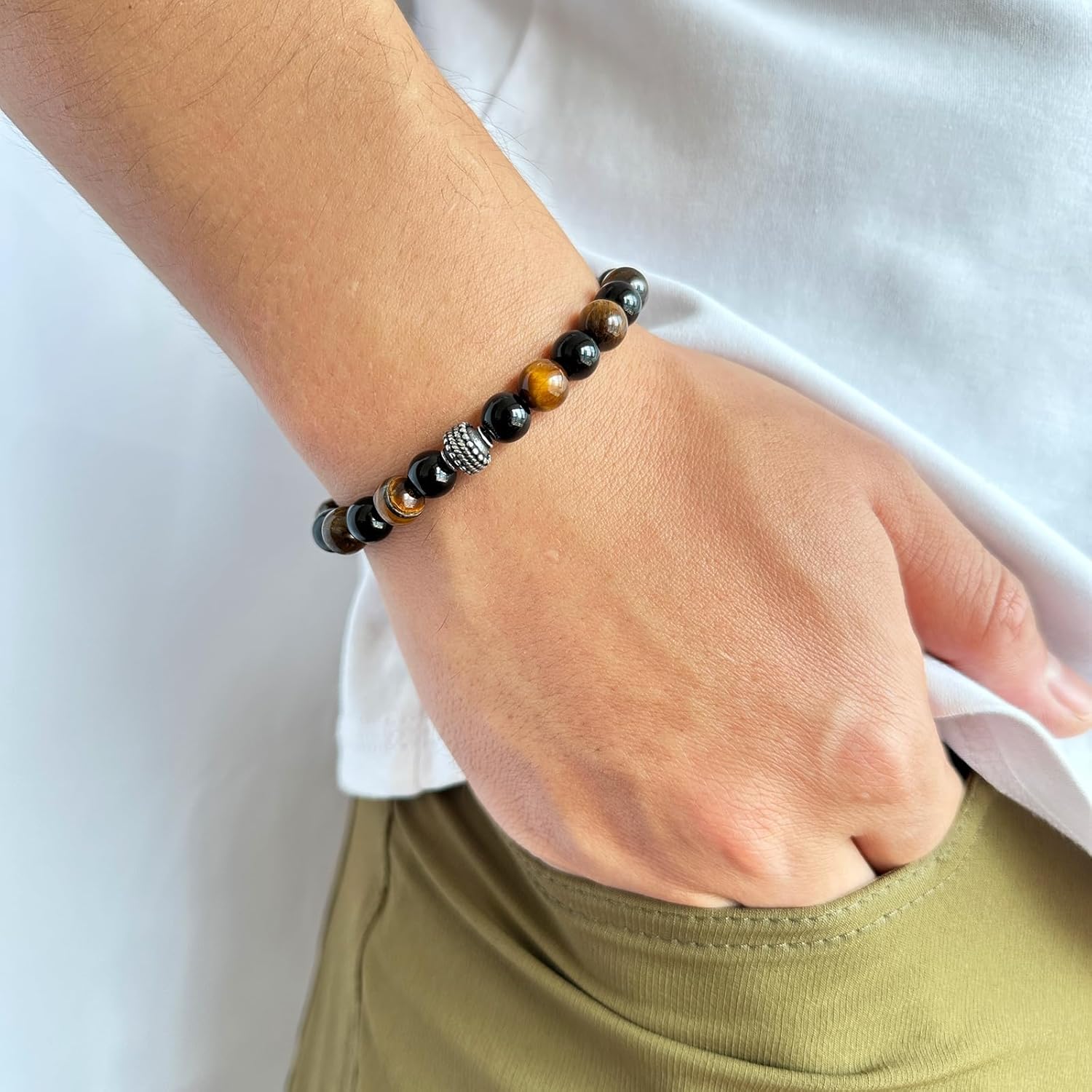 Nature Lava Stone TigerEye Bead Bracelet