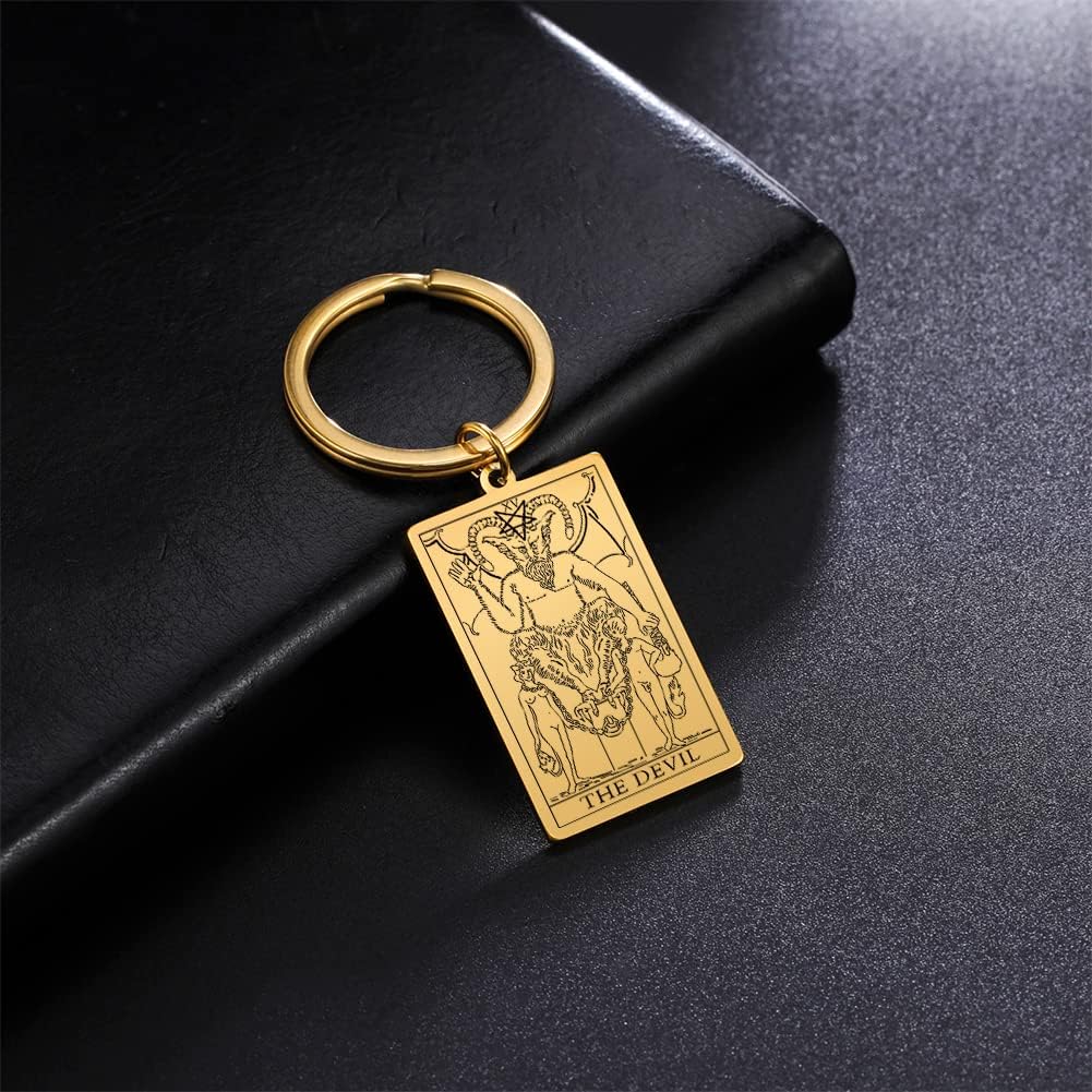 Tarot Cards Stainless Steel Vintage Amulet Wiccan Keychain