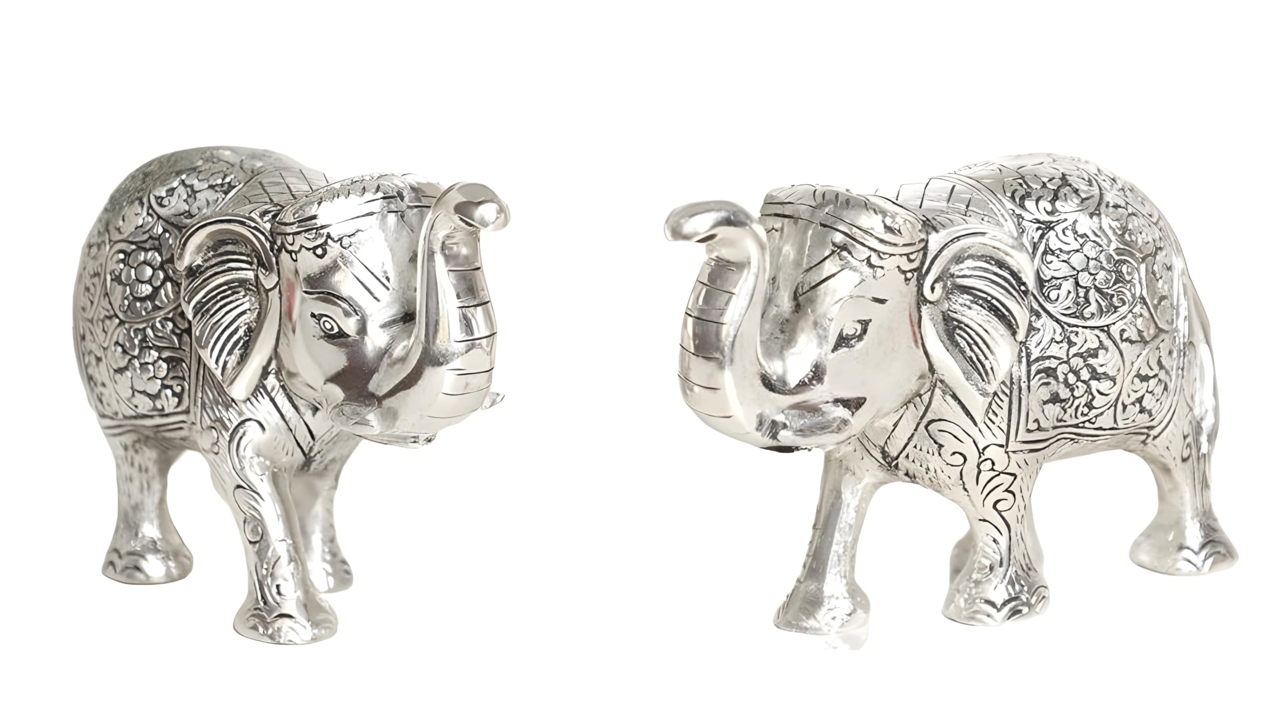 Metal Elephant Statue Silver Polish Set of 2 for Vastu