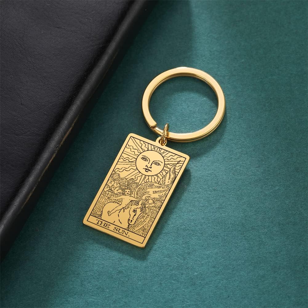 Tarot Cards Stainless Steel Vintage Amulet Wiccan Keychain