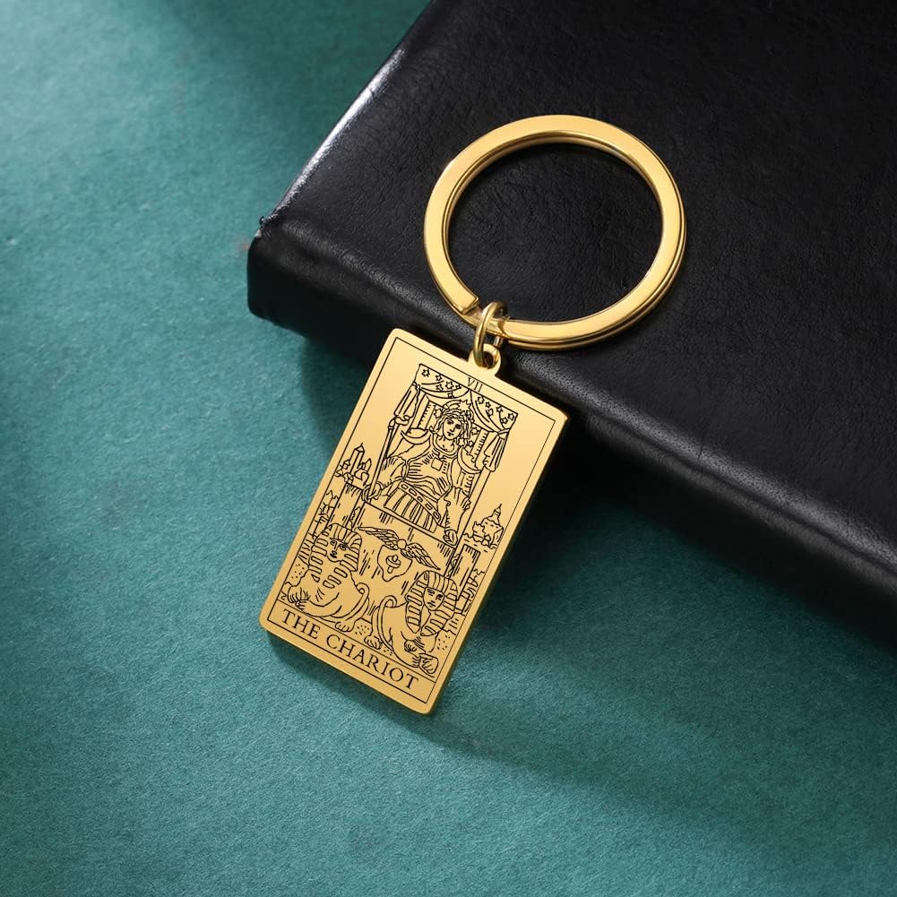 Tarot Cards Stainless Steel Vintage Amulet Wiccan Keychain