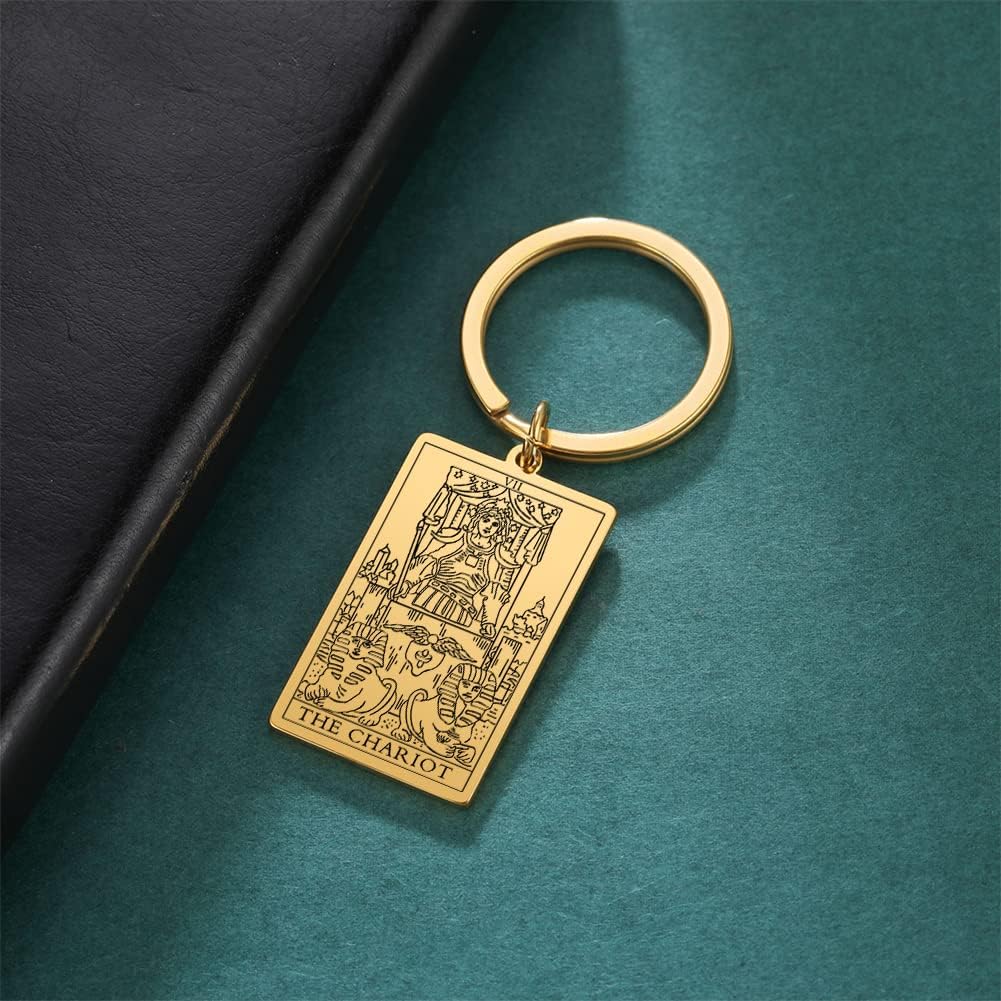 Tarot Cards Stainless Steel Vintage Amulet Wiccan Keychain