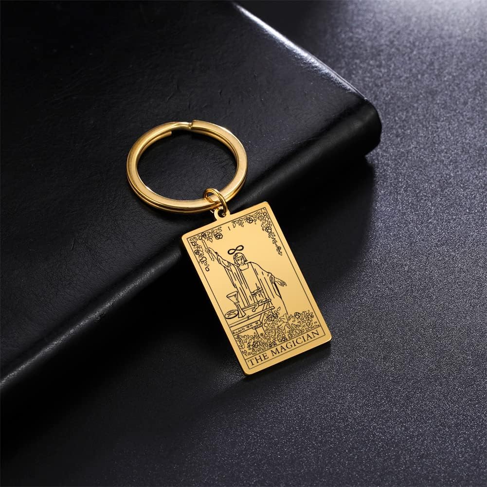 Tarot Cards Stainless Steel Vintage Amulet Wiccan Keychain