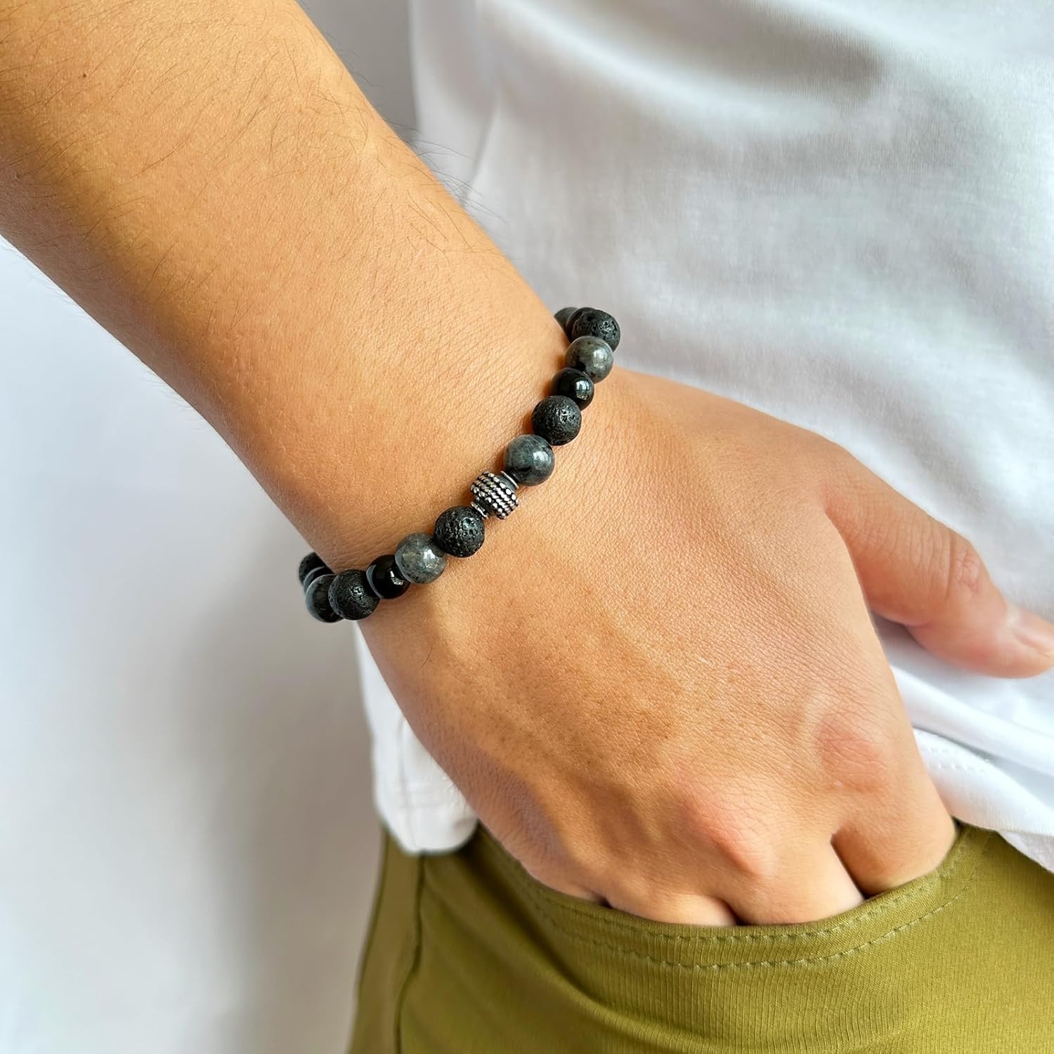 Nature Lava Stone TigerEye Bead Bracelet