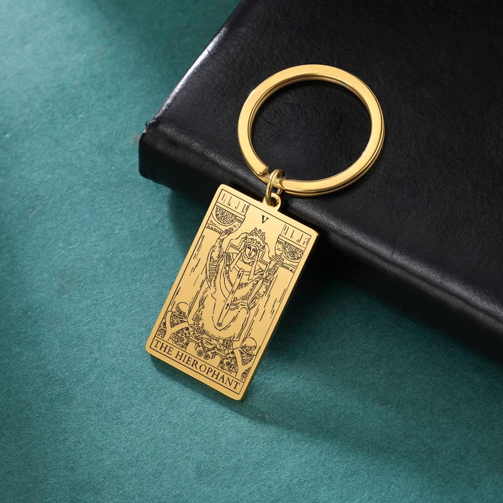 Tarot Cards Stainless Steel Vintage Amulet Wiccan Keychain