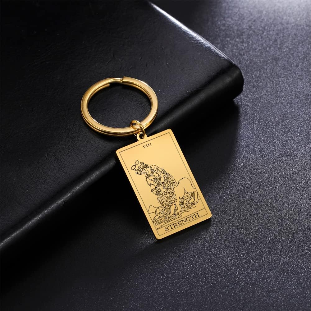 Tarot Cards Stainless Steel Vintage Amulet Wiccan Keychain