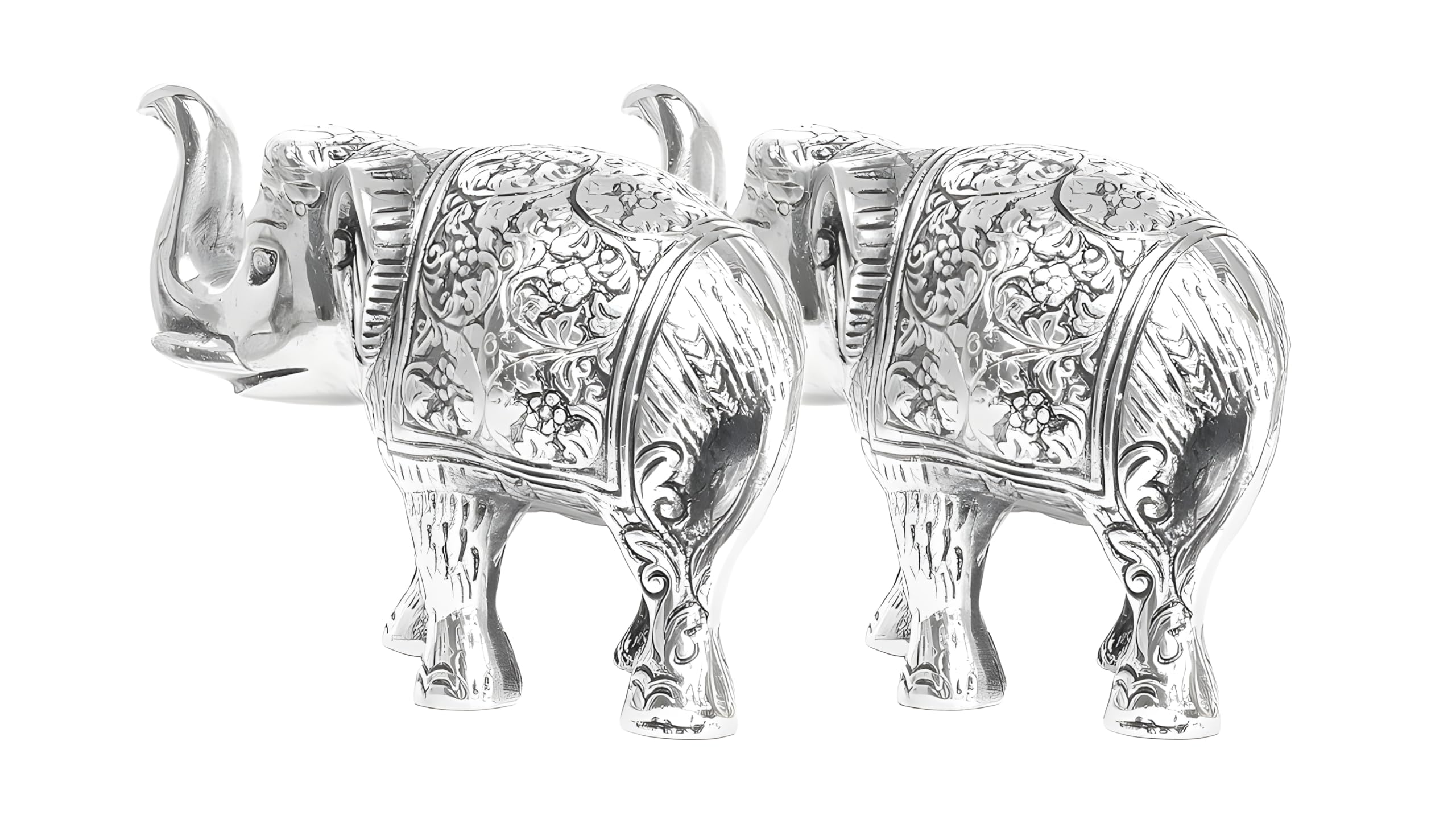 Metal Elephant Statue Silver Polish Set of 2 for Vastu