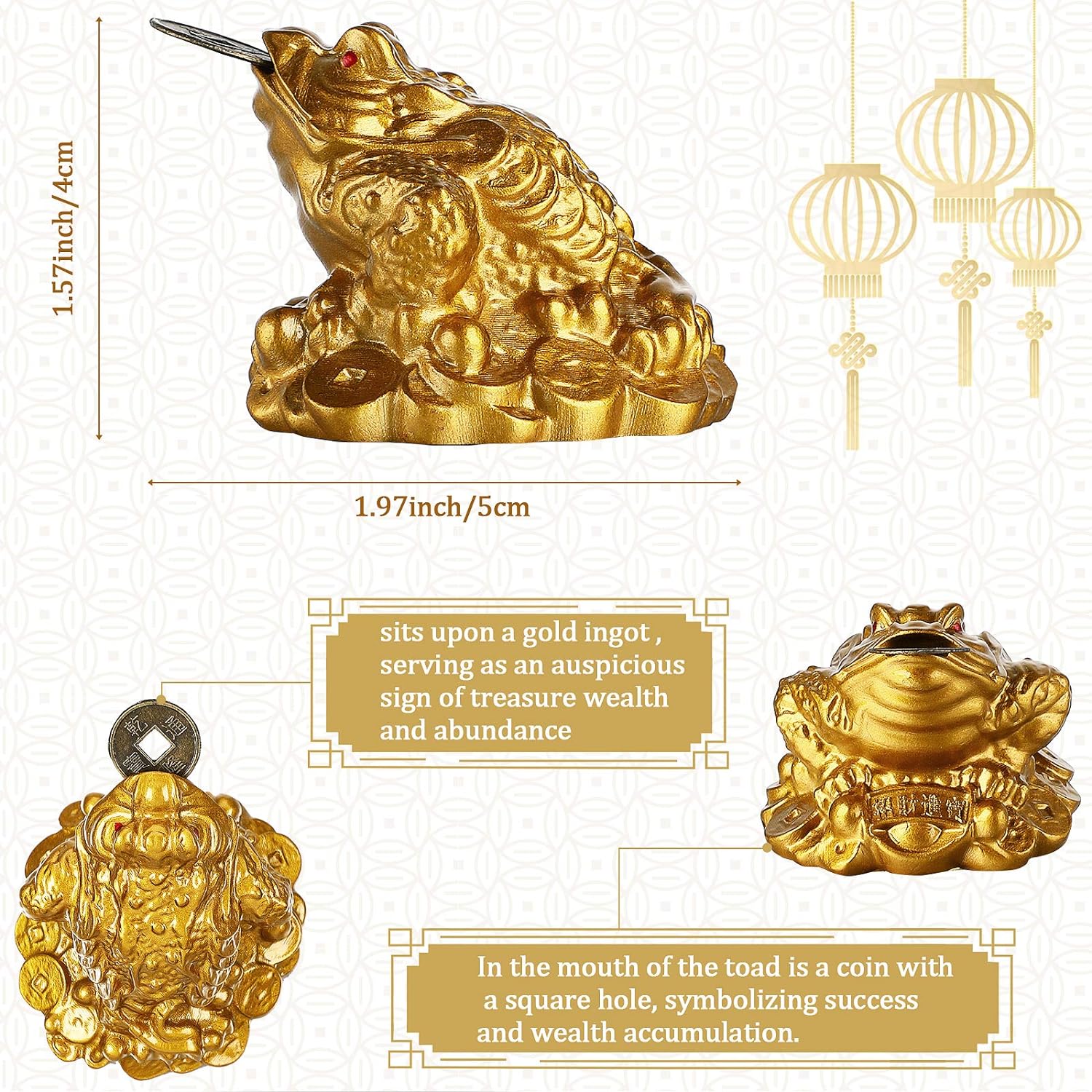 Feng Shui Money Frog with Chinese Coins Lucky Knots Statue